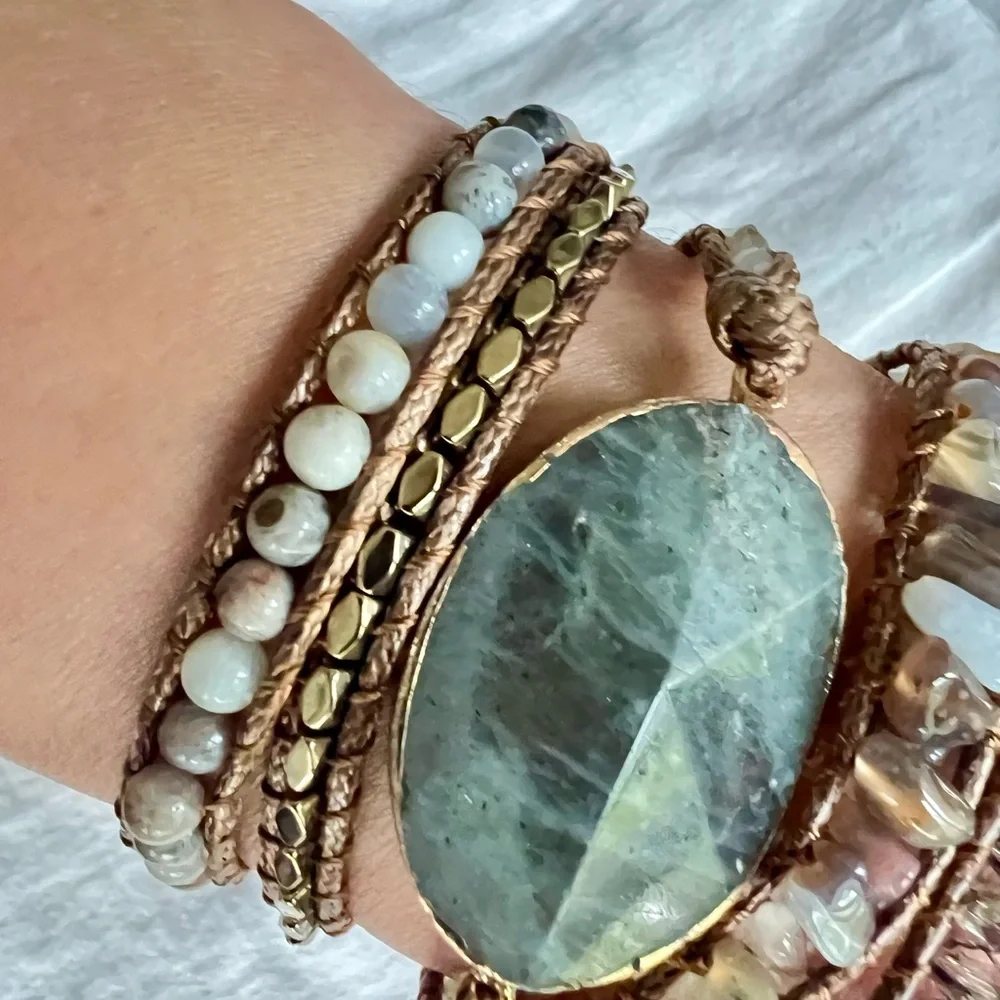 Labradorite + Botswana Agate Wrap Bracelet